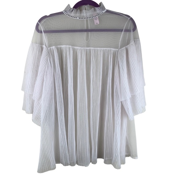Med Victoria’s Secret White/Cream Tulle Pleated Rhinestone Neck Sheer Top - Picture 1 of 7